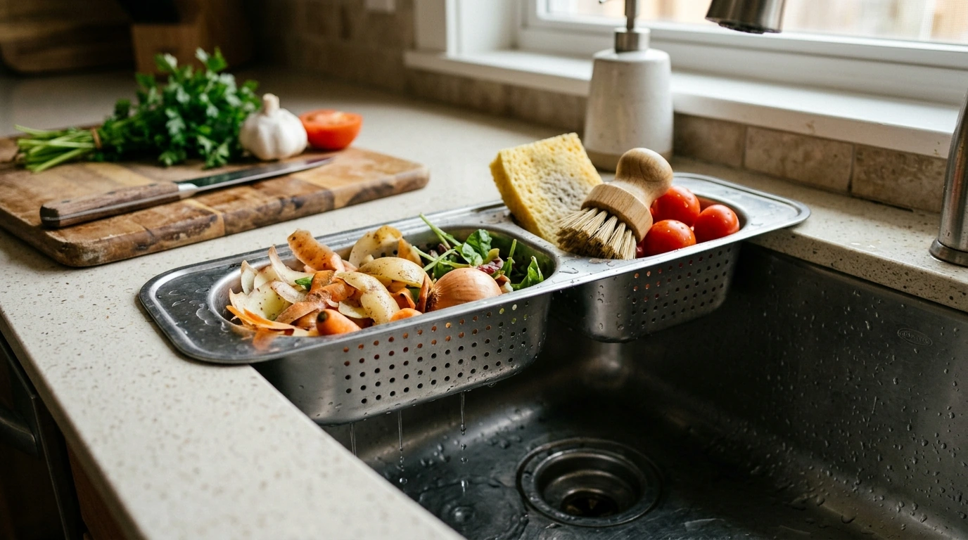 Dry-Wet Sink Basket: Catch Scraps, Drain Tools Fast
