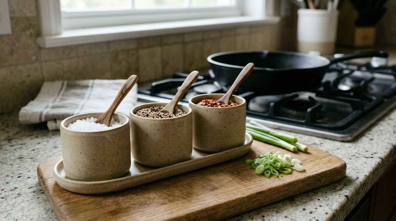 Japanese Ceramic Spice Jar Set: Tray + Spoons