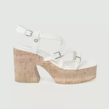 Guess Beige Platform Block-Heel Sandals: Neutral Lift
